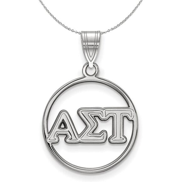 Sterling Silver Alpha Sigma Tau Medium Circle Greek Necklace - 24 Inch - Picture 1 of 8